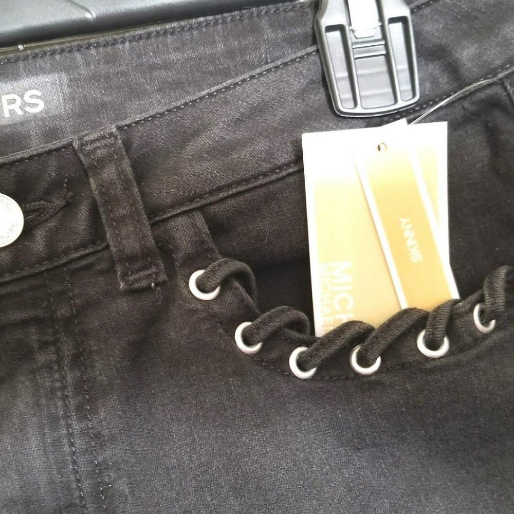 ⬇⬇⬇⬇⬇⬇  NWT Michael Kors 6 Black Skinny braided Jeans - Picture 4 of 8